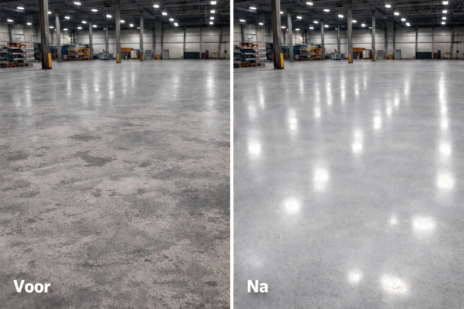 Voor en na: Industriële loods